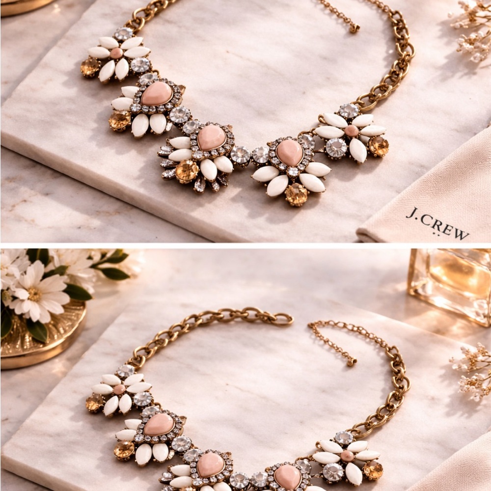 J. Crew Gold and Pink Floral Necklace